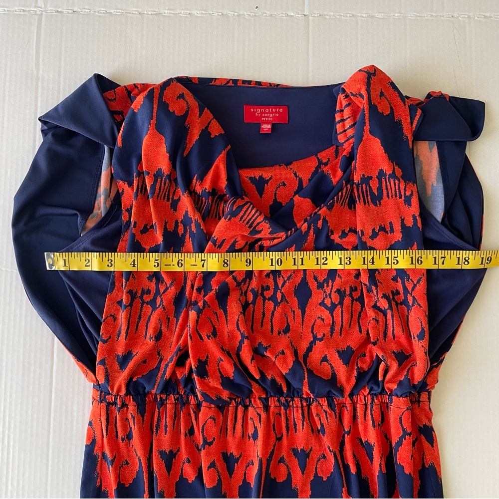 Signature by Sangria Navy and Red/Orange Patterned Midi Dress - Picture 7 of 9
